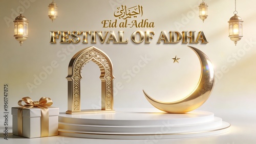 “Festival of Adha – Luxury Golden Arch 3D Eid Greeting”