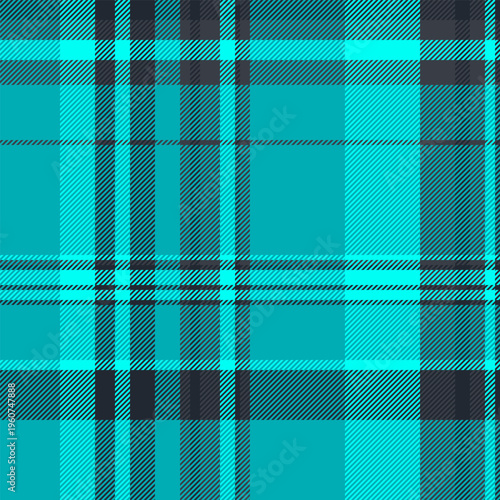 Shape vector check pattern, decorate background textile tartan. Duvet seamless plaid texture fabric in dark and cyan colors.