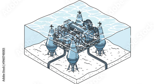Underwater Oceanic Base Station with Turbines and Machinery