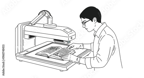 Man scanning book with large format scanner