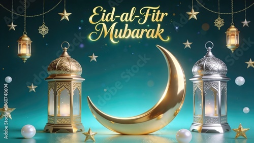 “Luxury Eid al-Fitr Mubarak – Golden Lanterns 3D Social Post”
