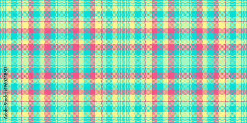 Elementary plaid background pattern, apparel textile tartan texture. Paint fabric vector check seamless in teal and yellow colors.