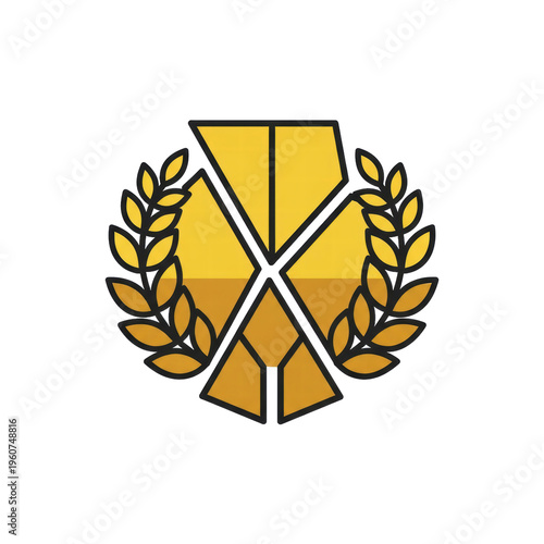 Golden laurel emblem with split shield