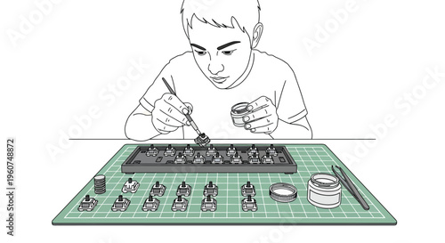 Man assembling mechanical keyboard with screwdriver and switch