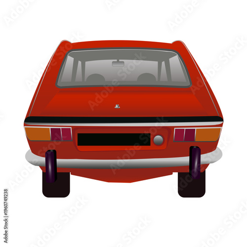 Véhicule de collection, de couleur rouge, vue de dos