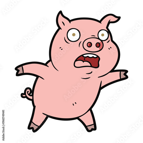 A cartoon illustration of a pig with wide eyes and an open mouth, appearing shocked or surprised, standing on its hind legs.