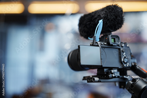Camera setup with microphone at a studio for video recording
