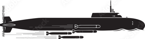Black submarine vector, military submarine icon, navy vessel illustration, underwater vehicle graphic