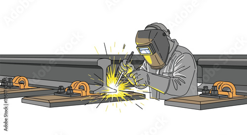 Welding worker in protective gear working on metal parts