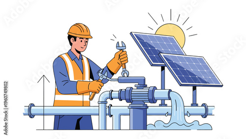 Renewable Energy Technician: An expert technician meticulously adjusts the infrastructure of a cutting-edge solar panel system, ensuring optimal efficiency.
