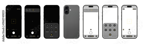 Photorealistic detailed phone photo camera mockup template isolated on transparent background. 2026 design. Vector PNG