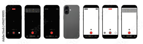 Photorealistic detailed phone video camera mockup template isolated on transparent background. 2026 design. Vector PNG