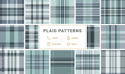 Sophisticated blue and grey plaid tartan pattern with clean diagonal lines. Ideal for textile designs, professional apparel, and classic backgrounds that evoke timeless style and quality.