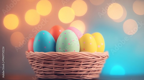 Colorful Easter Basket with Decorated Eggs and Spring Flowers for a Joyful Celebration Scene