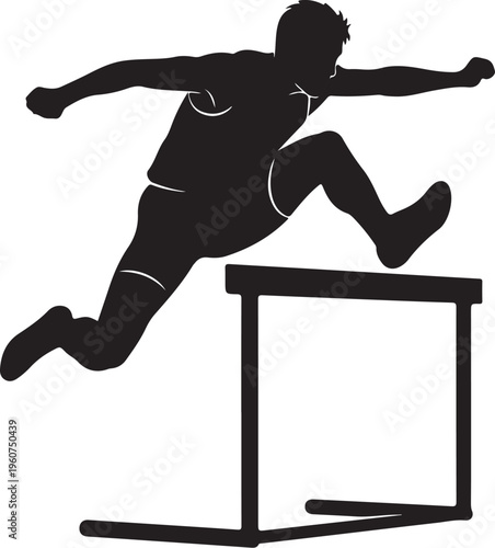 Athletic hurdle jump, sports silhouette, track and field, athleticism icon