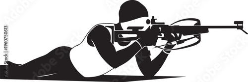 Prone shooter, rifle silhouette, black and white vector, sniper illustration, target practice icon
