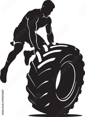 Fitness, athletic, sports, vector, silhouette, man, tire flip, exercise, workout, strength training