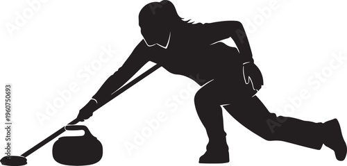 Curling player silhouette, black curling icon, winter sports vector, athletic motion graphics