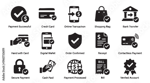 Collection of black and white payment icons