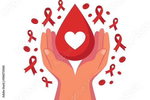 World Blood Donor Day concept with helping hands and heart