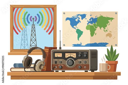 Vintage Ham Radio Station for Global Communication Hobby