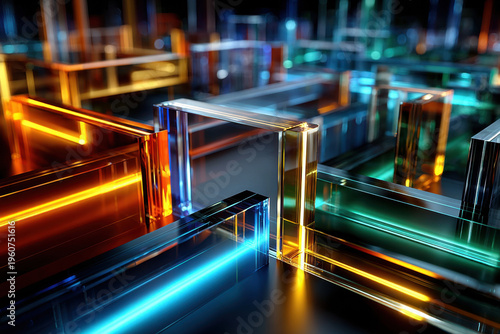 Glowing Glass Blocks Abstract Neon Light Design