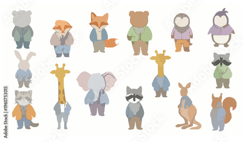 Wild animal icon set with bear paw koala fox panda and kangaroo flat vector