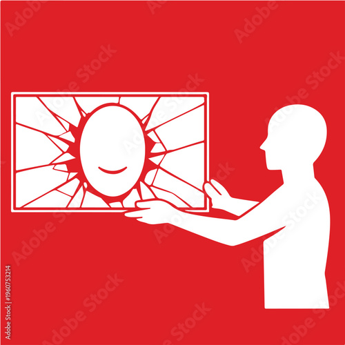 Cracked Mirror with Perfect Reflection Representing Self Perception, Inner Strength and Confidence Beyond Flaws – Vector Illustration