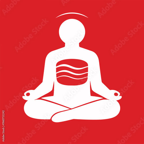 Meditating Person with Visible Calm Energy Waves Representing Mindfulness, Inner Peace and Breath Control – Vector Illustration