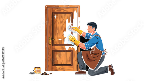 Door Refurbishment: A skilled person meticulously applies fresh paint to a wooden door, revitalizing its surface with care and precision, breathing new life into the entrance.