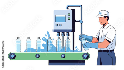 Automated Bottling Process: An Illustration showcasing the seamless automated bottling process within a modern industrial setting.