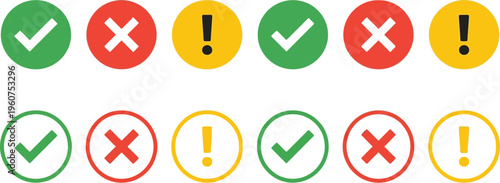 A set of checkmark, cross and exclamation icons
