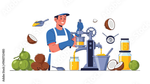 Oil extraction Artisan: An oil extraction artisan expertly extracts pure, golden oil, representing craft, healthy, freshness