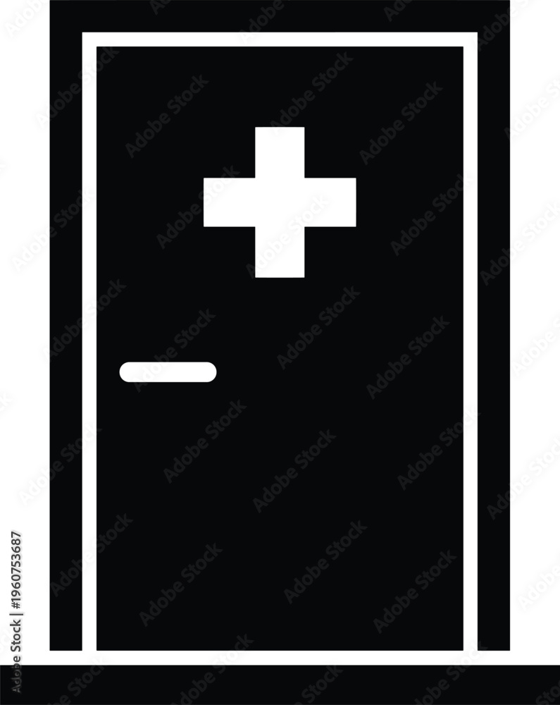 Obraz premium Medical door icon, healthcare access symbol, hospital entrance design, clinic room emblem, emergency aid illustration, health facility logo