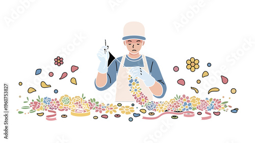 Floral Artist at Work: An artist meticulously arranges delicate blooms, a symphony of colors and textures, transforming the ordinary into a masterpiece of botanical artistry.