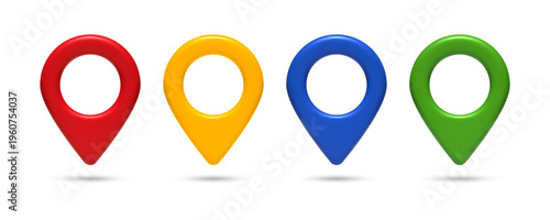 Free Download Set of glossy 3D colorful pin icons in red yellow blue and green. Modern UI elements isolated on soft background. Clean minimal design for apps web and presentations. - GFXLoad