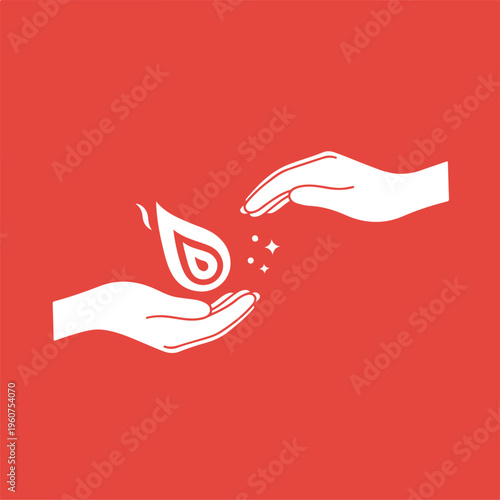 Hands Passing Flame Safely Representing Knowledge Transfer, Mentorship and Legacy Continuity – Vector Illustration