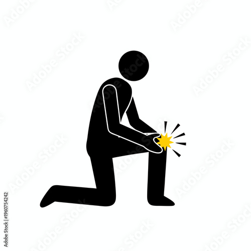 Black silhouette of a person clutching knee representing joint pain or injury