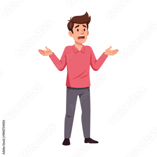 Confused young man shrugging his shoulders with an expression of bewilderment and uncertainty