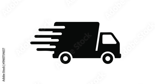 Black silhouette of a speeding delivery truck