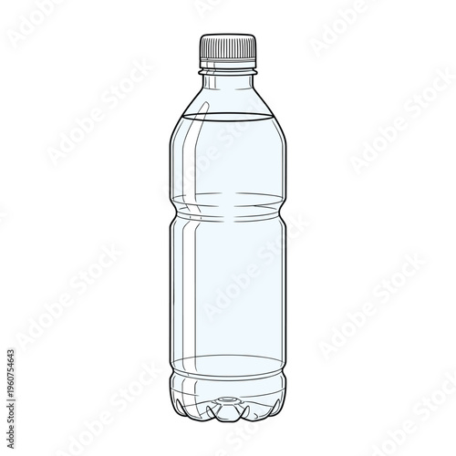 A clear plastic water bottle with a screw-on cap, partially filled with water, against a white background