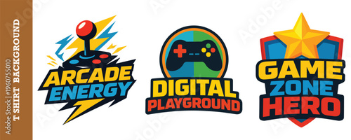 Arcade energy digital playground game zone hero controller joystick shield logo.