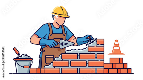 Construction Craftsman at Work: A skilled craftsman meticulously lays bricks, embodying the precision and dedication essential to constructing lasting structures.