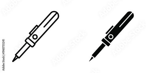 Two stylized pens with different tip designs and ink visibility