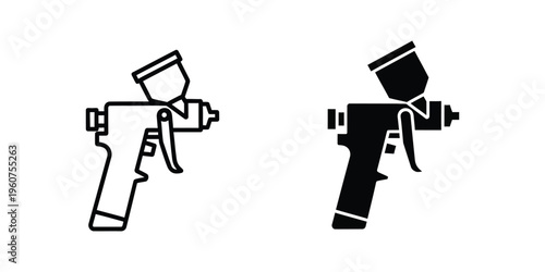 Comparison of two spray paint gun designs in black and white illustration style