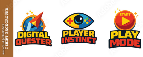 Digital quester player instinct play mode compass eye start button logo.