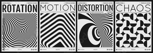The geometric background by stripes. Black and white. Optical illusion. Psychedelic stripes. Squares within squares. Cover design template. Vector for brochure, poster, flyer or banner.