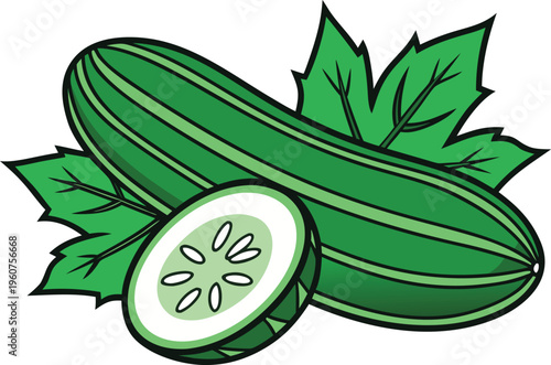 Fresh Green Cucumber Vegetable Illustration. Organic Cucumber Healthy Food Concept. Whole Cucumber Farm Fresh Produce. Sliced Cucumber Natural Food Ingredient. Cucumber Vegetable Isolated Food Item.
