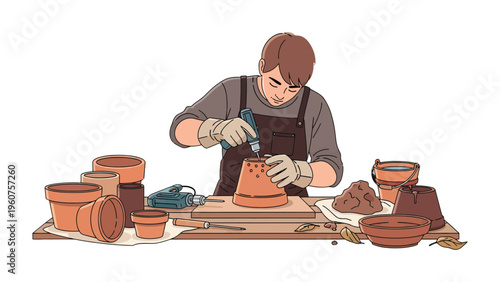 Crafting Clay: A dedicated individual expertly shapes clay with focused attention, embodying the art of pottery and the joy of creation.