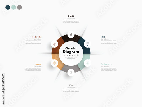 Modern minimalist, elegant, clean, circular steps, editable infographic design template